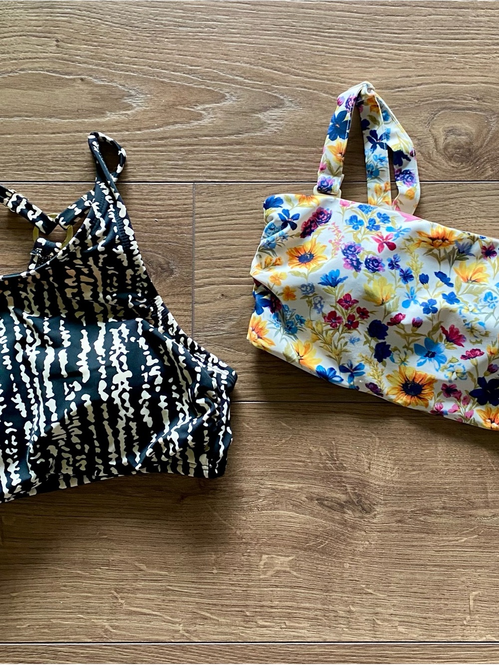 Old Navy Floral Yellow & Target Black Patterned Bikini Top